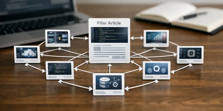 Editorial hero image for the core concept of this post. Stop using random related posts: a topic cluster strategy for tech blogs