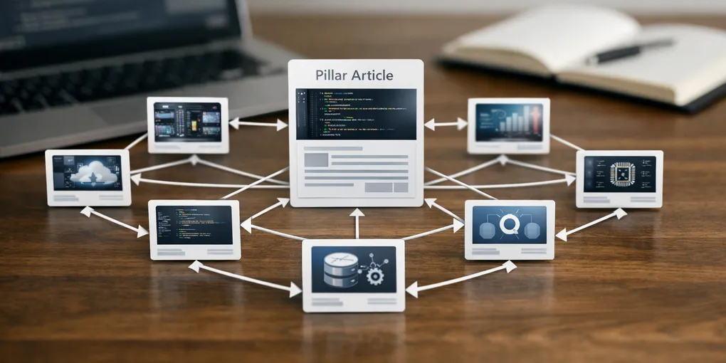 Editorial hero image for the core concept of this post. Stop using random related posts: a topic cluster strategy for tech blogs